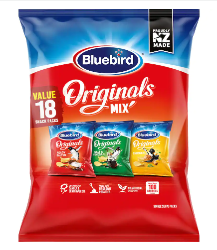 Bluebird Original Mix Ready Salted Salt & Vinegar & Chicken Potato Chips 20pk