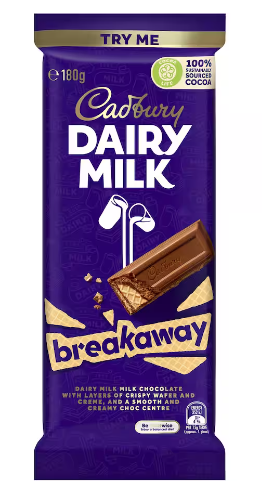 Cadbury Breakaway Dairy Milk Chocolate Block 180g