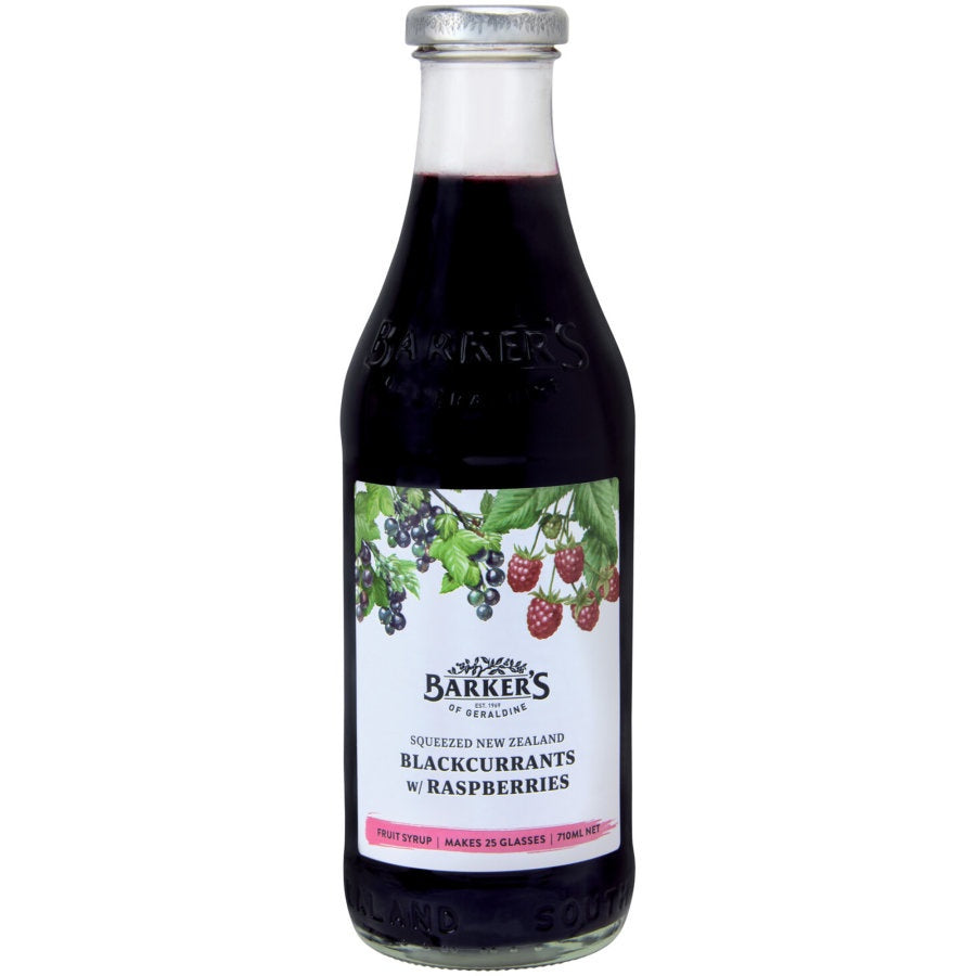 Barkers NZ Blackcurrant & Rasp Fruit Syrup 710ml