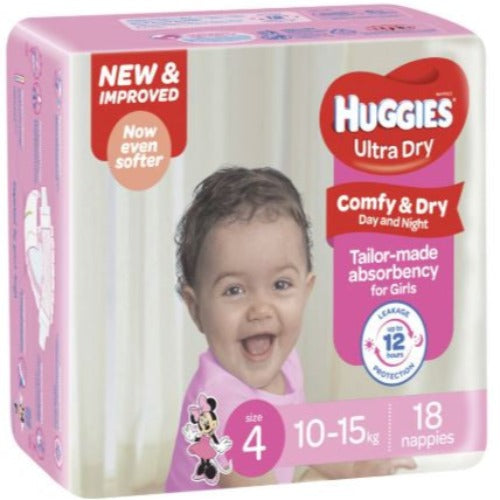 Huggies Ultra Dry Toddler Girl Size 4 Nappies 18pk