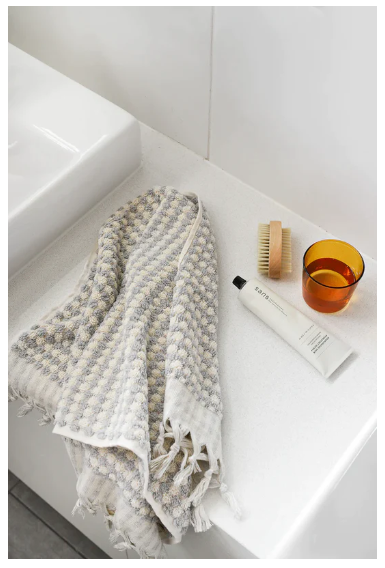 Pompom Turkish Cotton Hand Towel - Pale Grey